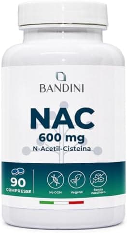 Bandini® NAC N-Acetil-Cisteina 600mg - 90 Compresse con Acetyl Cisteina - Fornitura 3 mesi - Altamente Dosato - Sostiene le Difese Immunitarie - Precursore del Glutatione - Senza Additivi &amp; 100% Vegan