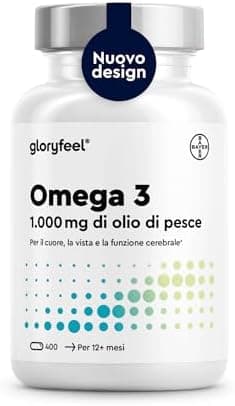 Omega 3 Olio di Pesce 400 Capsule Eletto PRODOTTO DELL'ANNO 2025 (1 anno), Softgel Omega-3, 1000mg Alto Dosaggio, Vista, Cuore, Cervello, 180mg EPA &amp; 120mg DHA, Integratore Fish Oil