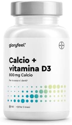 Integratore Calcio e Vitamina D3, 180 Compresse, Eletto PRODOTTO DELL'ANNO 2025, (Scorta per 3 Mesi), Calcio 800 mg e Vitamina D3 25µg, Integratore per il Supporto delle Ossa*, Senza OGM