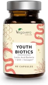 Youth Biotics | Probiotici + Anti Age | Microbiota Intestinale Equilibrato &amp; Salute della Pelle | Con Vitamina C, Vitamina E, Coenzima Q-10 e Aminoacidi | Vegan | No OGM | No Additivi | Vegavero