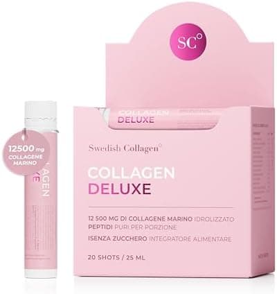 Swedish Nutra Integratore liquido collagene marino 12.500 mg - 20 dosi da 25 ml | Acido ialuronico, biotina, vitamina C | Capelli, pelle, unghie, articolazioni | Senza zucchero | Clinicamente testato