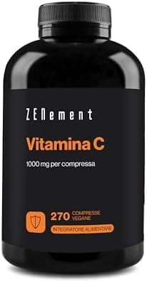 Vitamina C 1000 mg, 270 Compresse Vegane (Fornitura 9 mesi) - Antiossidante, Riduce la Stanchezza e l’Affaticamento - Solo 1 Compressa al Giorno di Vitamina C Pura - Zenement