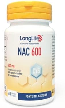 LongLife® NAC 600 mg | Precursore del glutatione | Alto dosaggio | NAC N-acetil-cisteina | Difese immunitarie adulti | 60 capsule di origine vegetale LongLife - integratore