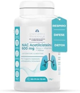Salus Eterna NAC Acetilcisteina 600 mg 180 Capsule - Nac n-acetil-cisteina con Vitamina C, Zinco e Malva Made in Italy Integratore Antiossidante, Mucolitico, Difese Immunitarie, Detox Naturale