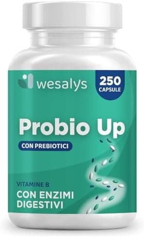 Fermenti Lattici Probiotici - 250 Capsule - PROBIO UP, Concentrato di 20 Ceppi Batterici per Adulti, Probiotico per Intestino, Lactobacilli, Bifidobatteri, Enzimi digestivi, Inulina, FOS, 20 Miliardi