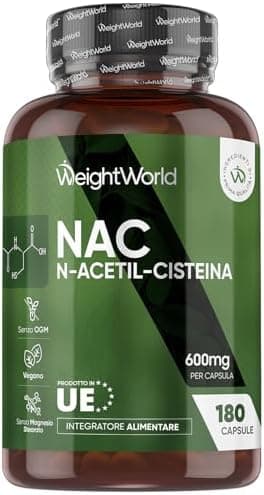 NAC N-Acetil-Cisteina Vegana, 600mg per Dose Giornaliera, 180 Capsule (Fornitura per 6 Mesi), 1 Sola Capsula al Giorno, N Acetilcisteina 600 mg, Integratore per Uomo e Donna, Senza Magnesio Stearato