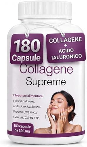 Collagene Idrolizzato 180 Capsule - Collagene e Acido Ialuronico integratore Capelli, Pelle, Unghie e Articolazioni. Collagene integratore,Biotina e Coenzima q10