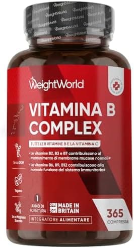 Vitamina B Complex, 365 Compresse Vegane, 1 al Giorno (1 Anno), con Biotina, Acido Folico, Riboflavina, Inositolo, Vitamina B12, B1, B3, B4, B5, B6 e Vit C (Acido Ascorbico), Senza Magnesio Stearato