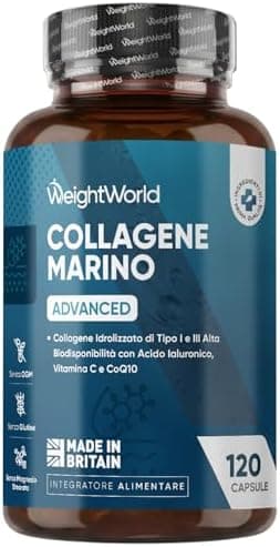 Collagene Marino con Acido Ialuronico in Peptidi Titagen di Collagene Idrolizzato, Tipo I e III, Advanced, con Vitamina C, Coenzima Q10 e Zinco, Senza Magnesio Stearato né Glutine, Collagen da 1200mg