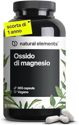 natural elements Magnesio – 365 capsule – 667 mg di ossido di magnesio, di cui 400 mg di magnesio in ogni capsula – – Testato in laboratorio, alto dosaggio, vegano Generico - integratore