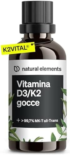 Vitamina D3 + K2 in gocce da 50 ml – Premium: minimo 99,7% all-trans (K2VITAL® di Kappa) + D3 ad alta biodisponibilità – natural elements – Integratore Vitamin D – alto dosaggio, liquida Generico - integratore