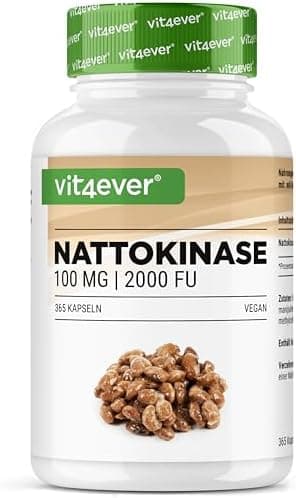 Nattokinase - 365 capsule da 100 mg ciascuna (20.000 FU/g) - 12 mesi di scorta - Vegano - Senza OGM - Senza additivi indesiderati