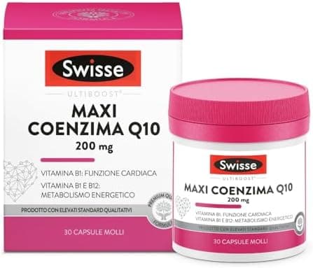 SWISSE Ultiboost - Coenzima Q10 Integratore 200mg, Integratori con Vitamina B12 per Riduzione Stanchezza e B1 per Supporto Sistema Nervoso e Funzione Cardiaca, 30 Capsule Molli, Made in Italy