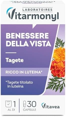 Benessere della Vista - Integratore Occhi - Titolato in Luteina e Zeaxantina - Tagete e Vitamina A - Funzione Visiva Normale - Antiossidante - 30 Capsule - Vitarmonyl Generico - integratore