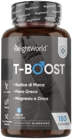 T Boost Complex Vegano, 180 Compresse, 3 Mesi, Integratore Maca Uomo, Zinco, Selenio, Vitamina B5, Magnesio, Lo Zinco Contribuisce al Mantenimento di Normali Livelli di Testosterone nel Sangue (EFSA) Generico - integratore