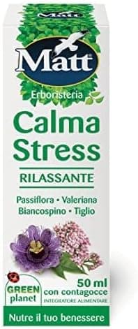 Matt, Calma Stress, Integratore Alimentare Rilassante con Passiflora, Valeriana, Biancospino e Tiglio, Favorisce il Rilassamento e il Sonno, Utile per Calmare Ansia e Stress, 50 ml Generico - integratore