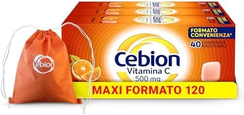 Cebion Vitamina C 500 mg Masticabile Arancia, Supporta il Sistema Immunitario1 e il Metabolismo Energetico2, 120 Compresse, Integratore Alimentare​