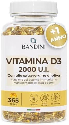 Bandini® Vitamina D3 2000 UI 365 Softgels, Alto Dosaggio 50μg, Vitamine D Coleca