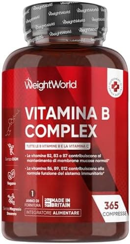 Vitamina B Complex, 365 Compresse Vegane, 1 al Giorno (1 Anno), con Biotina, Acido Folico, Riboflavina, Inositolo, Vitamina B12, B1, B3, B4, B5, B6 e Vit C (Acido Ascorbico), Senza Magnesio Stearato
