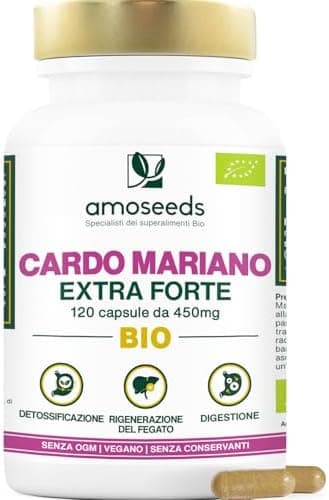 Cardo Mariano BIO | Extra Forte 1350mg / giorno, integratore con Silimarina | 120 capsule da 450mg | Disintossicazione del fegato, Depurazione, Digestione | Qualità Superiore Generico - integratore