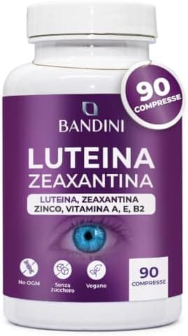 Bandini® Luteina e Zeaxantina ad Alto Dosaggio, Integratore Occhi Vista Antiossidante con Mirtillo Nero e Vite Rossa, Zinco, Vitamine A, B2, E – Supporto Visivo Naturale – 90 Compresse Generico - integratore