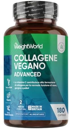 Collagene Vegano e Acido Ialuronico, 180 Capsule, Complex con Vitamina C, E, Zinco, Resveratrolo, MSM, Rosa Canina, Lactobacillus Acidophilus (500 Milioni di CFU) Senza Magnesio Stearato né Allergeni Generico - integratore