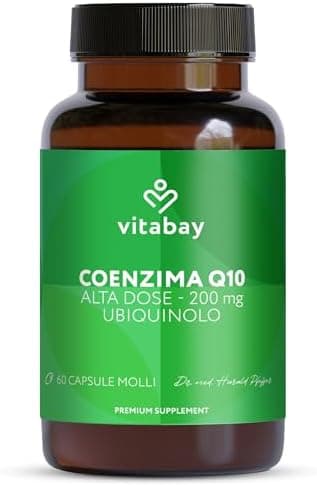 Vitabay Coenzima Q10 Ubiquinolo 200 mg – 60 capsule – alto dosaggio – Q10 naturale in forma attiva (ubiquinolo) ottenuto da fermentazione vegetale – testato in laboratorio in Germania Generico - integratore