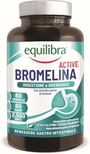 Equilibra, Bromelina Active, 500 mg | 2500 GDU/g, 60 Compresse Vegan per 2 Mesi, Bromelina Forte, Funzione Digestiva e Drenante, Contrasta la Sensazione di Pesantezza delle Gambe Generico - integratore