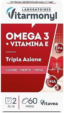 Omega 3 - Integratori per favorire la normale funzione cardiaca - Formula arricchita con Vitamina E, contro lo stress ossidativo - Per Adulti - Confezione da 60 perle softgel - Vitarmonyl Generico - integratore