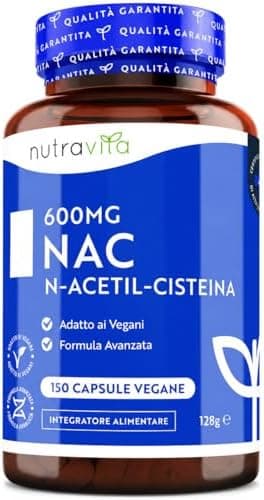 NAC N-Acetil-Cisteina 600mg - NAC Supplemento Vegan - Alta Qualità + Alto Dosaggio di N Acetilcisteina - Nac600 mg Integratore 150 Capsule (5 Mesi) - nac Aumentata - Aminoacidi Essenziali - Nutravita