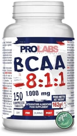 PROLABS – Bcaa Aminoacidi Ramificati Compresse 8.1.1, Amminoacidi 100% Veg con Vitamina B6, B1 e L-Leucina (8 parti) Crescita e Recupero Muscolare, Integratore Post e Pre Workout, 150 Tablet (1000 mg) Generico - integratore