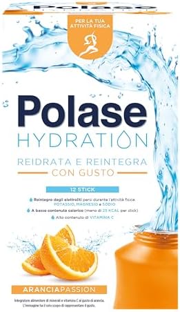 Polase Hydration, Integratore Alimentare Sali Minerali con Magnesio e Potassio e Vitamina C, Per la Tua Attività Fisica, Reidrata e Reintegra, Senza Glutine, Gusto Arancia, 12 sticks​ Generico - integratore