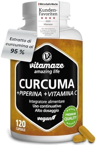 Curcuma e Piperina Plus 1440 mg con Vitamina C ad Alto Dosaggio, L'Estratto  Curcuma - integratore
