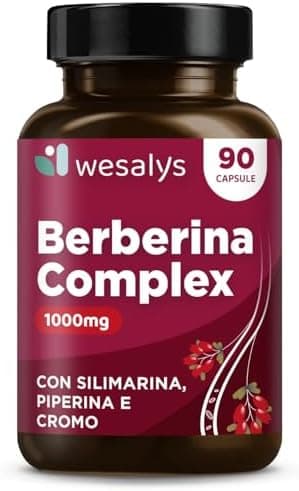 Berberina 1000mg pura alto dosaggio, Berberina Hcl potenziata con Silimarina, Piperina e Cromo per il Massimo Assorbimento ed Efficacia, Integratore con 90 Capsule Vegetali, Made in Italy, Wesalys. Generico - integratore