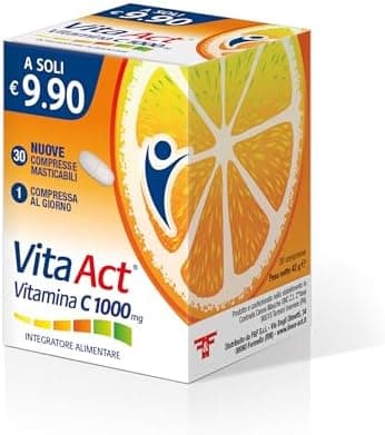 Vitamina C Act 1000mg, Integratore Alimentare in Compresse Masticabili, a base di Vitamina C - Confezione da 30 Compresse Masticabili linea ACT - integratore