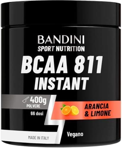 Bandini® BCAA POWDER 8 1 1 Integratore di Aminoacidi Ramificati in rapporto 8:1:1 da 400g - Polvere Aromatizzata al gusto di ARANCIA e LIMONE - Palestra, Sport, Pre Intra e Post Workout - 100% Vegan Generico - integratore