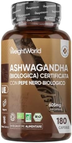 Ashwagandha Bio in 180 Capsule Vegane, 1 al Giorno (6 Mesi), Ashwagandha Biologica Certificata dalla Soil Association, con Pepe Nero, Withania Somnifera (Ginseng Indiano), Privo di Glutine e Lattosio