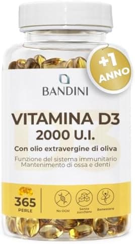 Bandini® Vitamina D3 2000 UI 365 Softgels, Alto Dosaggio 50μg, Vitamine D Coleca