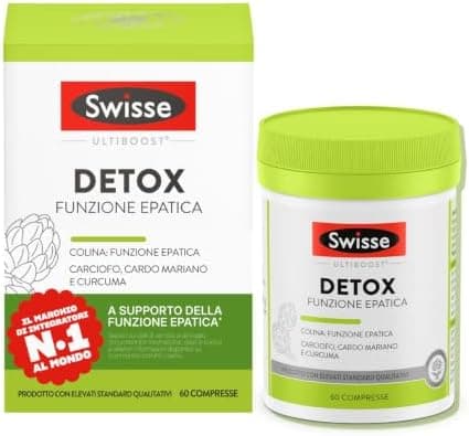 SWISSE Detox - Colina Integratore con Cardo Mariano, Curcuma ed Estratto di Carciofo, Integratori Alimentari per Supporto Funzione Epatica - 60 Compresse Rivestite, Facili da Deglutire, Made in Italy Generico - integratore