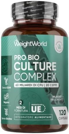Fermenti Lattici Probiotici Complex, 120 Capsule, 60 Miliardi CFU, 20 Ceppi Probiotici, Inulina, FOS, Fermenti Lattici Adulti, Lactobacillus Gasseri, Rhamnosus, Reuteri, Casei, Bifidobacterium Longum