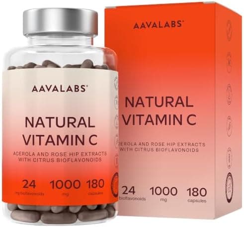 Vitamina C 1000mg Vegan - Integratore Vitamina C Naturale Alto Assorbimento con Bioflavonoidi, Rosa Canina, Acerola - 1000 Vitamina C Pura per dose - Vitamin C Difese Immunitarie 180 Capsule AAVALABS - integratore