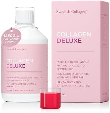 Swedish Nutra Integratore liquido collagene marino 12.500 mg - 500 ml, 20 giorni | Peptidi e vitamine per capelli, pelle, unghie, articolazioni | Senza zucchero | Clinicamente testato