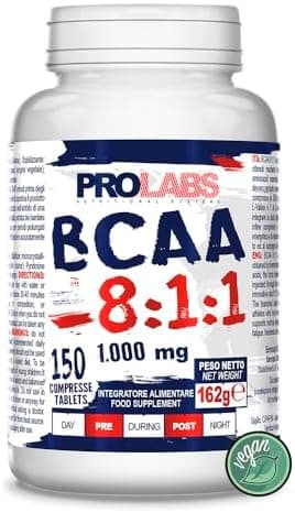 PROLABS – Bcaa Aminoacidi Ramificati Compresse 8.1.1, Amminoacidi 100% Veg con Vitamina B6, B1 e L-Leucina (8 parti) Crescita e Recupero Muscolare, Integratore Post e Pre Workout, 150 Tablet (1000 mg) Generico - integratore