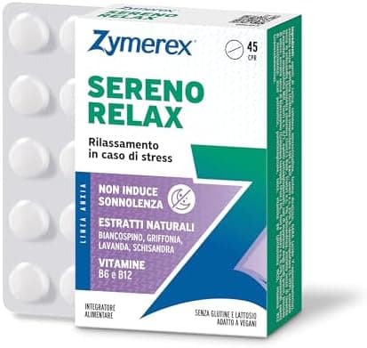 Zymerex SERENO RELAX – 45 compresse | Benessere mentale | Rilassamento in caso di stress | Integratore per ansia | Normale tono dell’umore | Senza glutine e lattosio | Adatto a vegani