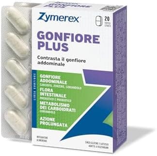 Zymerex GONFIORE PLUS 20 Compresse | Integratore alimentare | Probiotici e prebiotici | Gonfiore addominale | Equilibrio flora intestinale | Senza glutine e lattosio Zymerex - integratore
