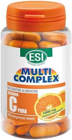 ESI - Multicomplex Vitamina C Pura Retard, Integratore Alimentare Massimo Dosaggio, a Rilascio Prolungato, Supporta il Funzionamento del Sistema Immunitario, Senza Glutine e Vegan, 90 Compresse