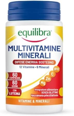 Equilibra Integratori Alimentari, Multivitamine e Minerali, a base di 12 Vitamine e 6 Minerali con Luteina, Indicato per Diete Povere di Minerali e Vitamine o Aumentato Fabbisogno, 60 Compresse