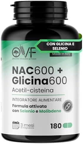NAC N-ACETIL-CISTEINA 180 Capsule Nac 600 Formula Attiva con Selenio e Glicina, precursori GLUTATIONE, Integratore Acetilcisteina Alta Qualità, Senza Nichel, Lattosio, Biossido di Titanio e Glutine Generico - integratore