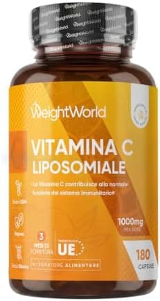 Vitamina C Liposomiale 1000mg Vegana,180 Capsule di Acido Ascorbico, (3 Mesi di Scorta), La Vitamina C Contribuisce alla Normale Funzione del Sistema Immunitario (EFSA), Senza Glutine, Prodotto in UE