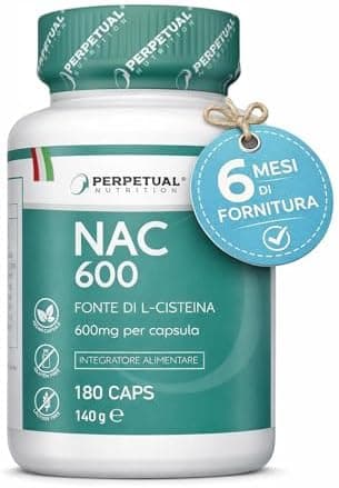 NAC - 180 CAPSULE [ANTIOSSIDANTE - MUCOLITICO] N-Acetil-Cisteina - Integratore Alimentare, Utile nella Sintesi del Glutatione - Nac 600-6 Mesi di Fornitura Generico - integratore